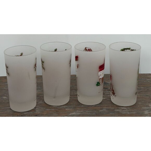 Hazel Atlas Charles Dickens Series Frosted Glass Tumbler Set of 4 Vintage 1950 - Picture 5 of 9